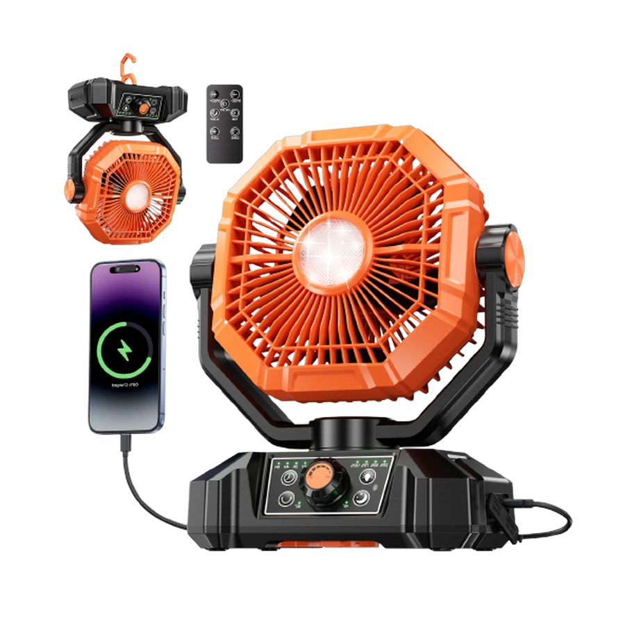 Draagbare campingventilator 20000mAh met LED-lamp
